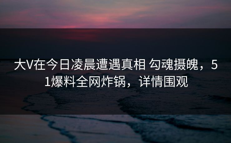 大V在今日凌晨遭遇真相 勾魂摄魄，51爆料全网炸锅，详情围观